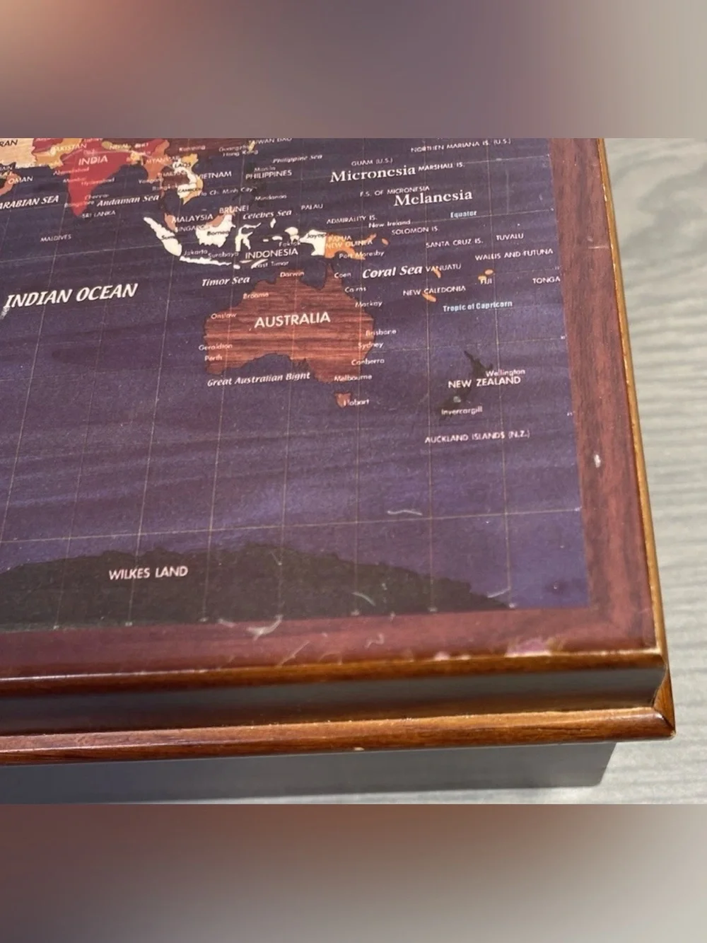 World Map Jewelry Box w/ Lined Interior - Geography - Trinket